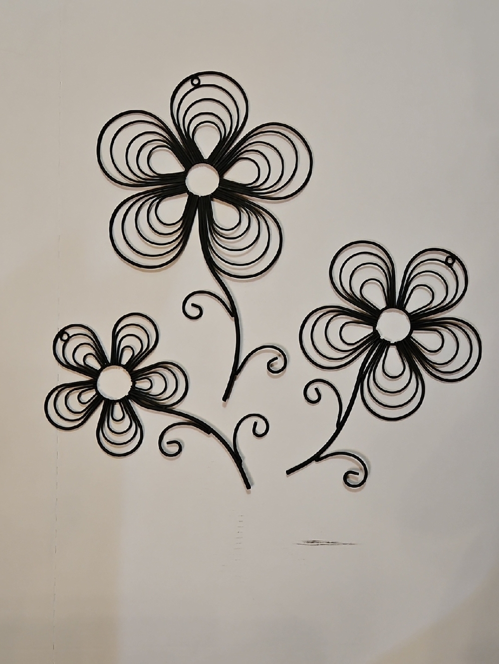 3 Piece Black Floral Metal Wall Decor - Decorative Flower Wall Art